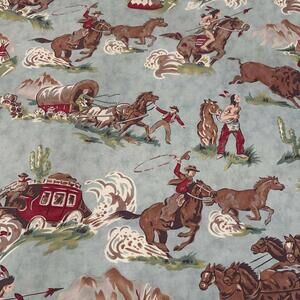 Moda Wild Wild West Cowboy Stagecoach Fabric Light Blue 54"W By The Yard Cotton